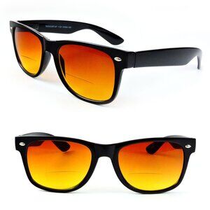 Unisex Bifocal Sunglasses Readers Shine Black with Smoke Yellow Lenses